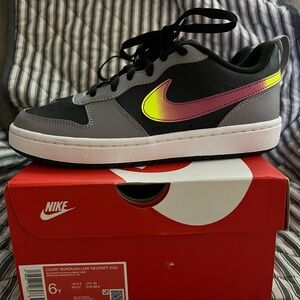 Nike Kids Court Borough Low Sneakers - Gray with Neon Accents
